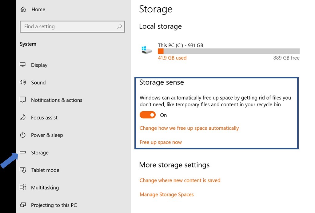 storage sense ahorrar espacio en windows 10 usando la nube