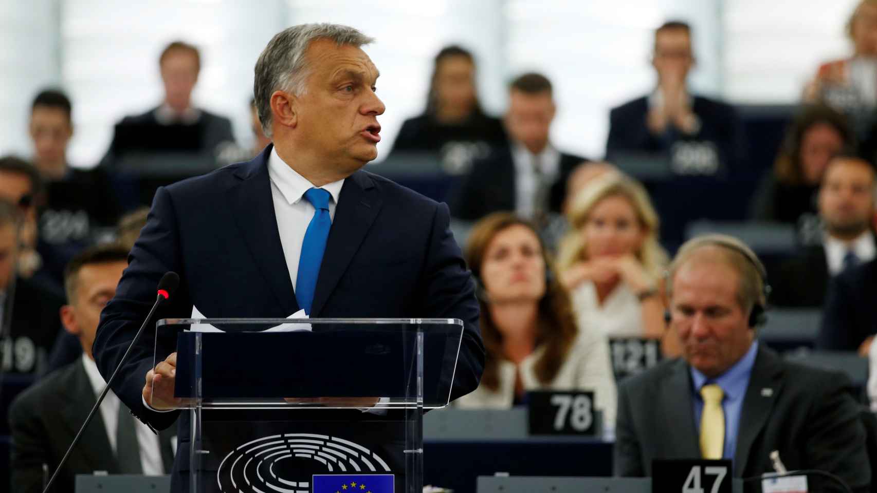 El primer ministro húngaro, Viktor Orbán, durante el debate en la Eurocámara