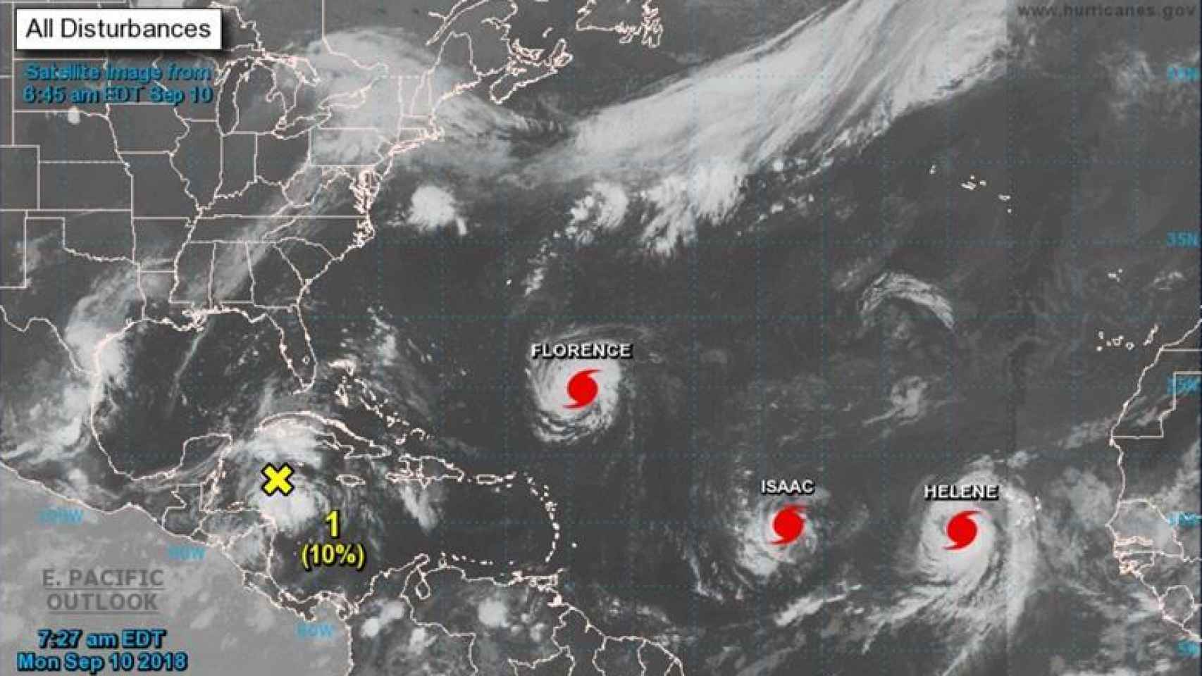 La situación de los huracanes Florence, Isaac y Helen.