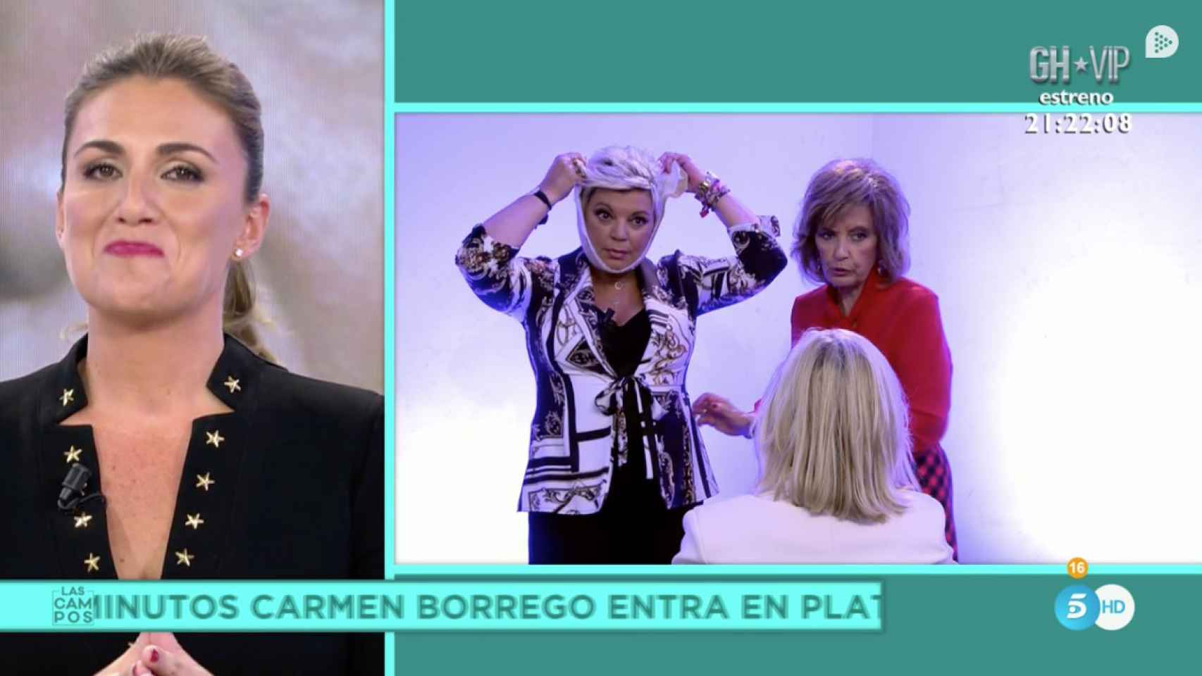María Teresa Campos y Terelu Campos miran a Carmen Borrego.