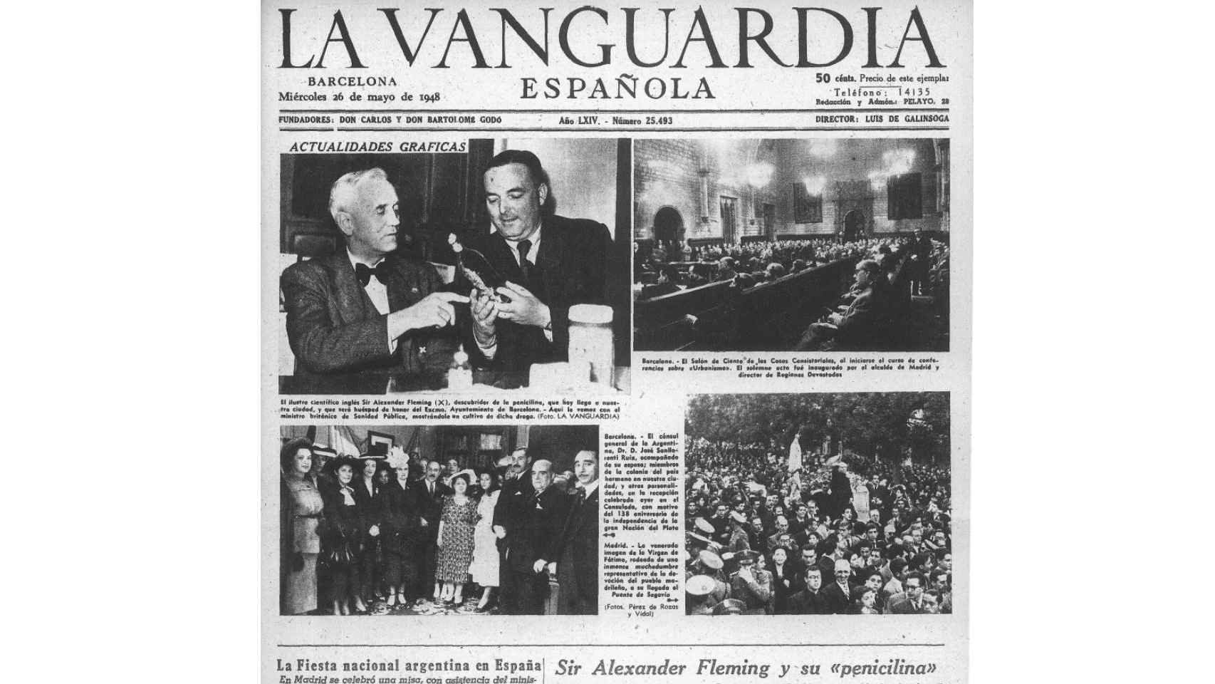 Portada de La Vanguardia sobre la visita de Fleming a España.