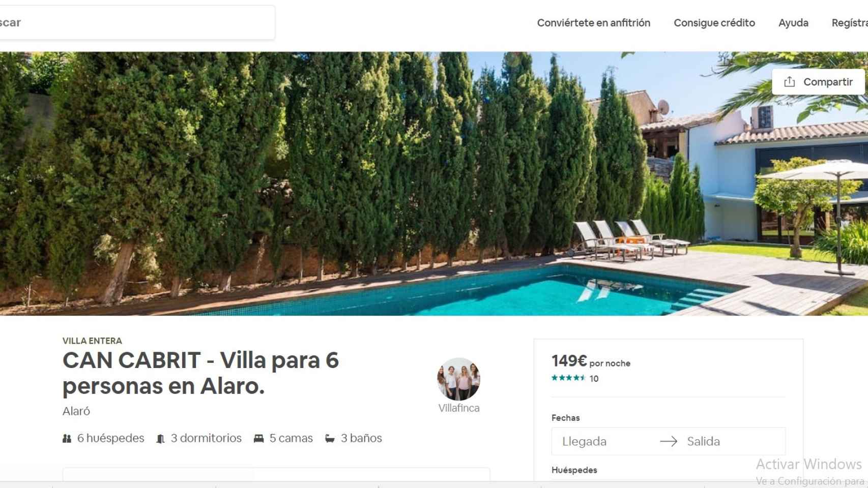 Una de las villas de Villafinca en Airbnb