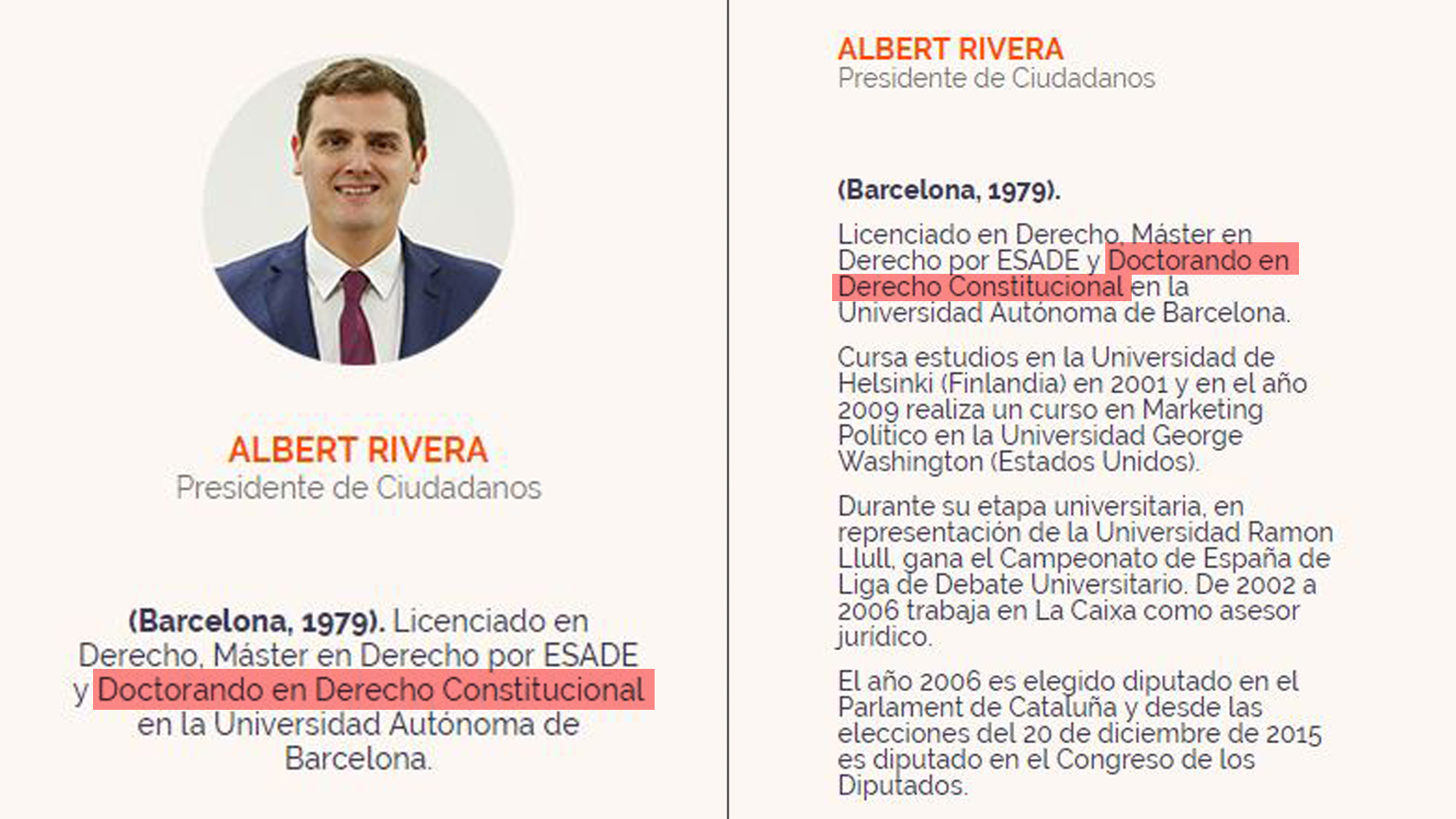 El currículum de Albert Rivera en la web de Ciudadanos