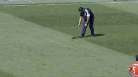 Una paloma se cuela en el Estadio Alfredo Di Stéfano durante un partido