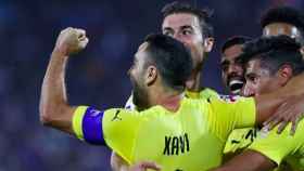 Xavi y Gabi celebran un gol con el Al-Sadd. Foto: Twitter (@alsaddsc)