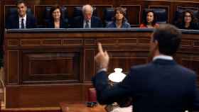 El líder del PP, Pablo Casado, este miércoles en la sesión de control al Gobierno.