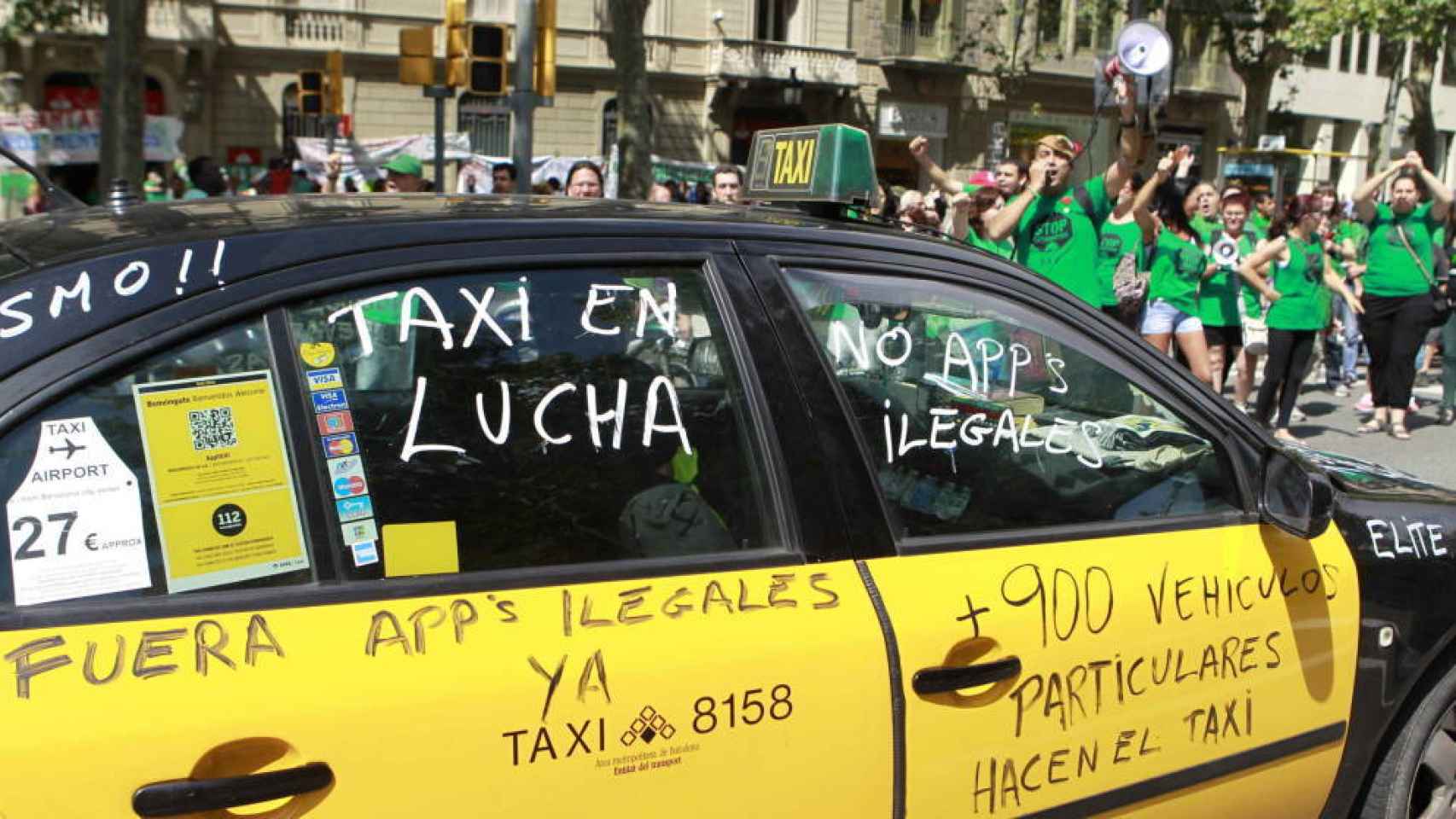 Taxi de Barcelona durante la pasada huelga en Barcelona.