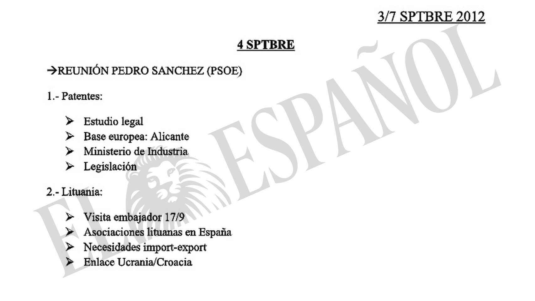Extracto de la reunión mantenida por Pedro Sánchez con la empresa financiera.