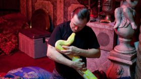 Enrico Horn con una de sus serpientes.
