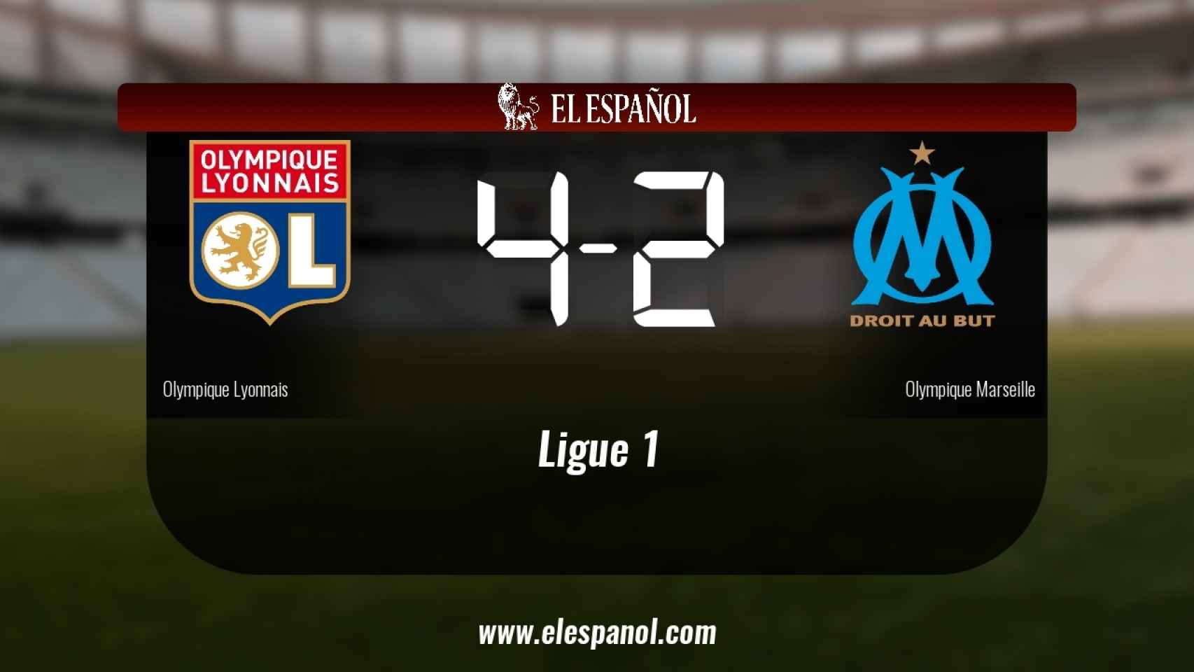 Triunfo del Olympique Lyonnais por 4-2 ante el Olympique Marseille