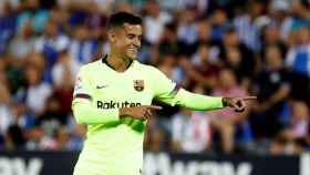 Coutinho, jugador del Barcelona, celebra su gol ante el Leganés