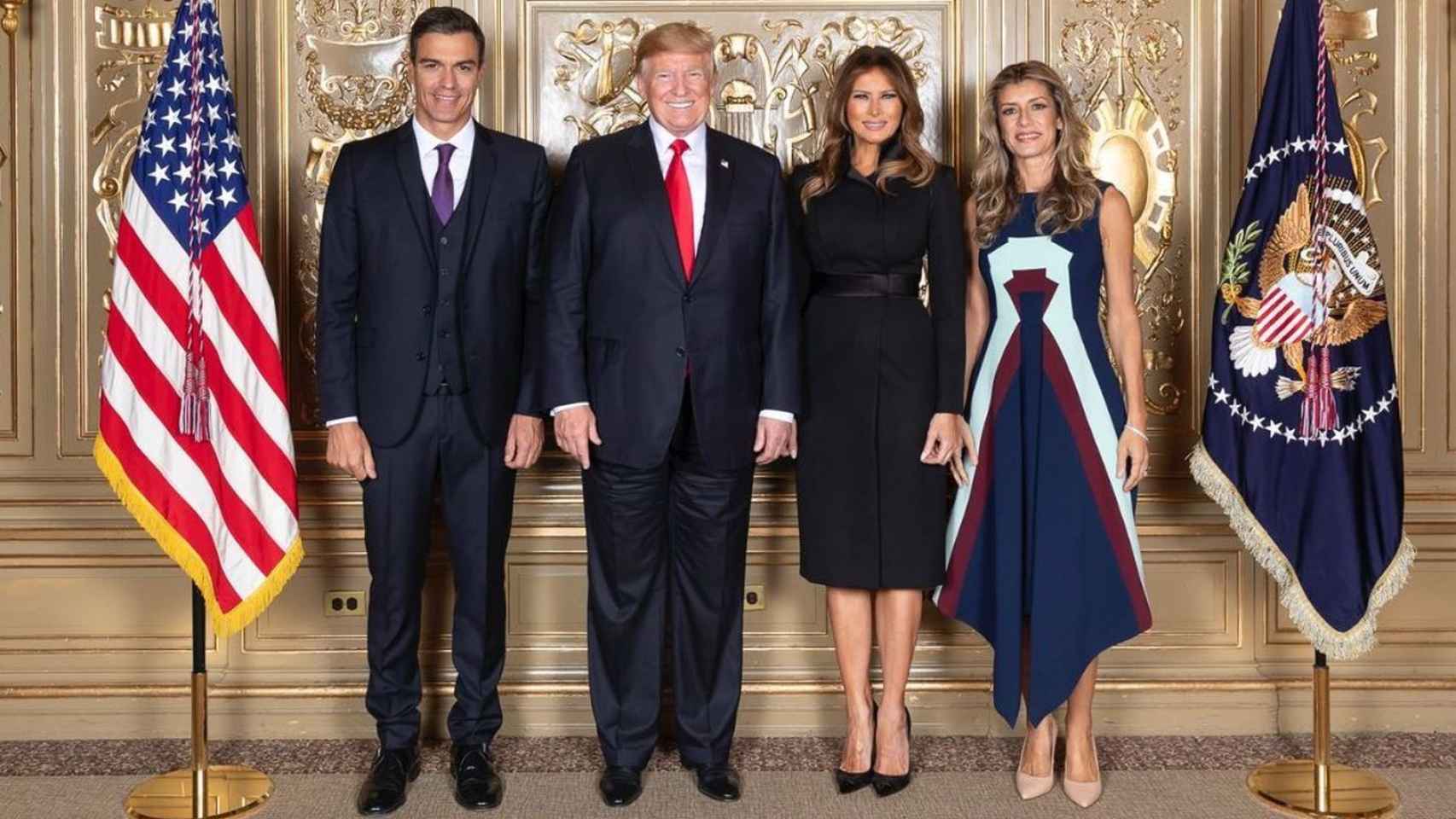 Pedro Sánchez, Donald Trump, Melania Trump y Begoña Gómez.