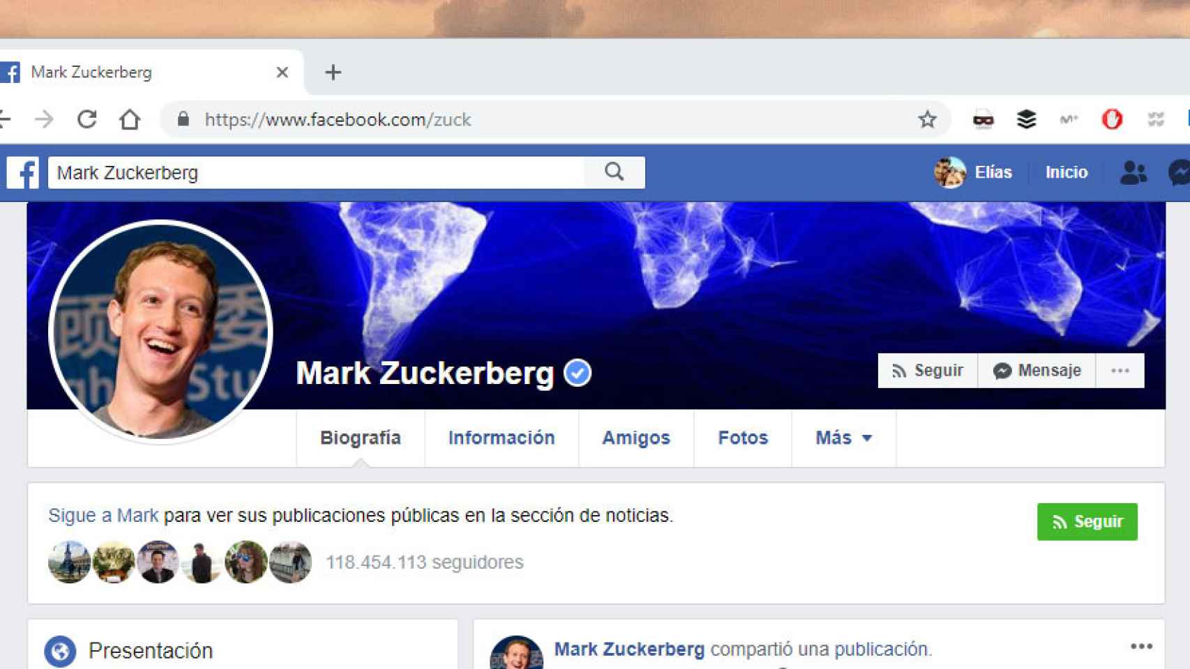 mark zuckerberg pagina facebook