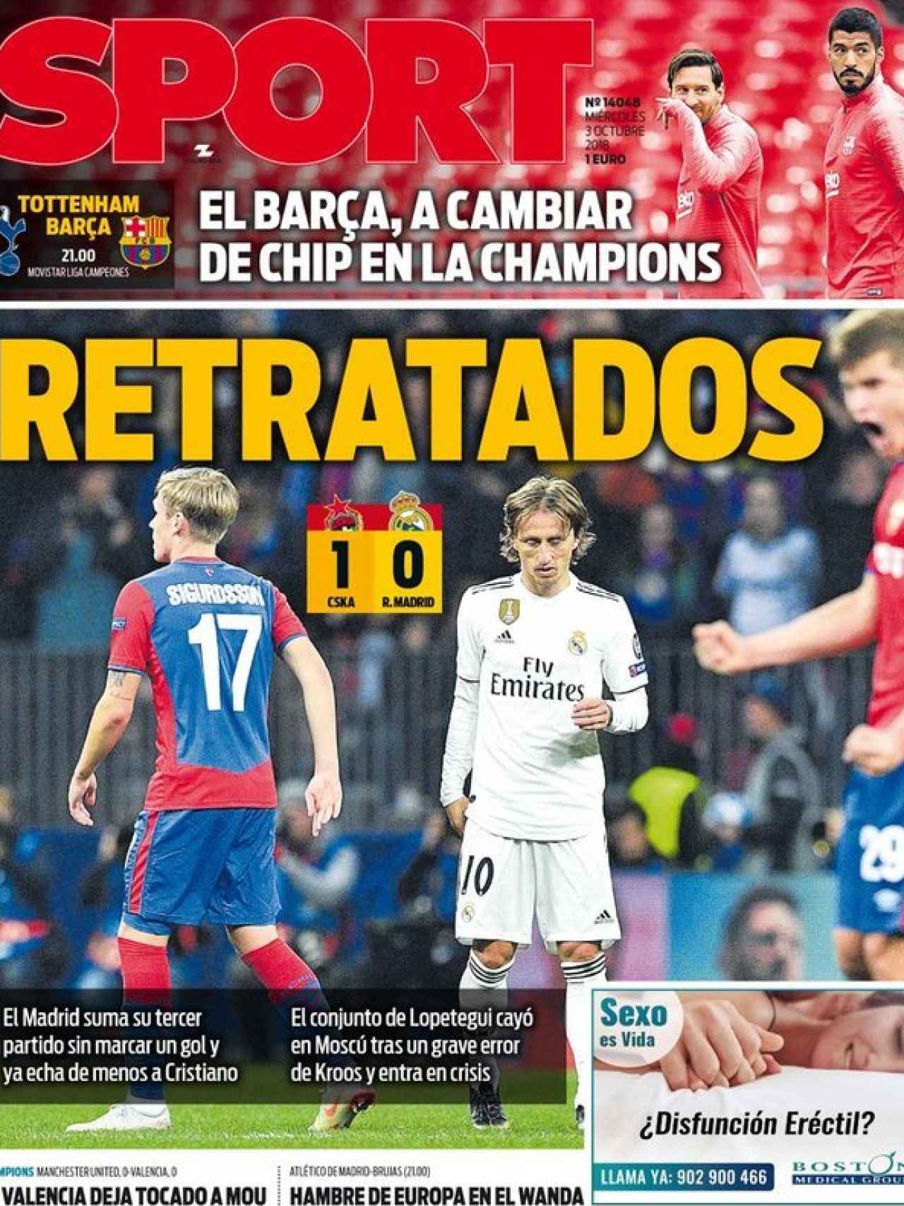 La portada del diario Sport (03/10/2018)