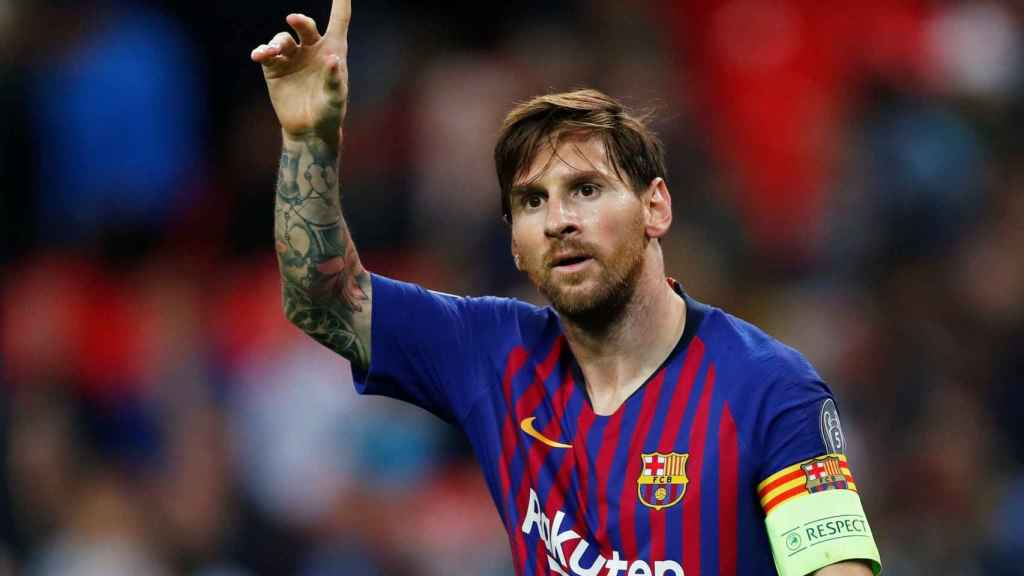 Messi celebra uno de sus goles ante el Tottenham