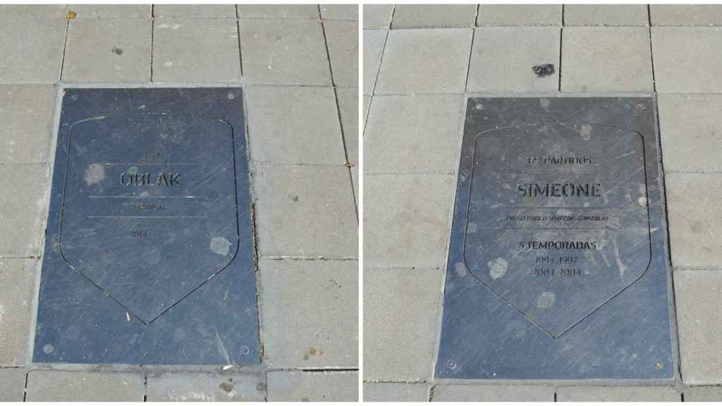 Las placas de Oblak y Simeone, también maltratadas.