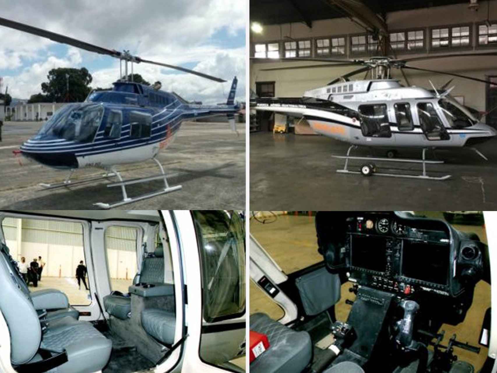 Los helicópteros del presidente y la vicepresidenta, que finalmente les requisó la Justicia de Guatemala.