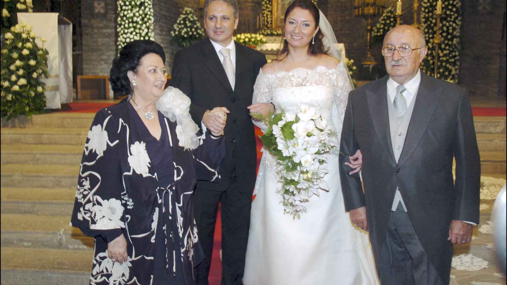 Montserrat Caballé y Bernabé Martí, en la boda de su hija con Carlos Navas.