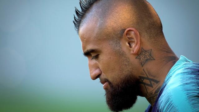 Arturo Vidal, en un entrenamiento del Barcelona