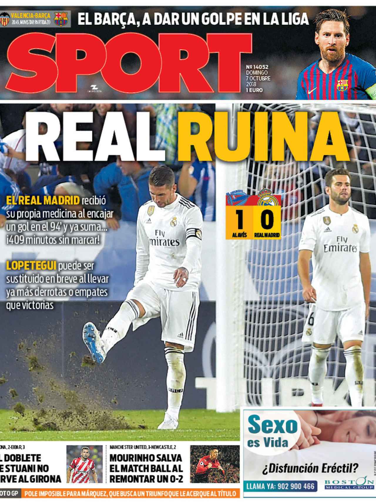 La portada del diario Sport (07/10/2018)
