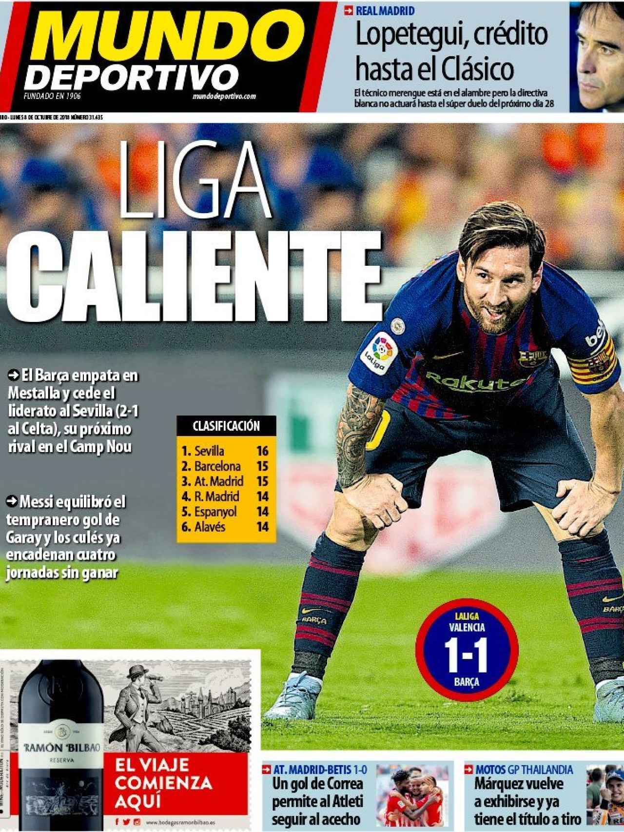 La portada del diario Mundo Deportivo (08/10/2018)