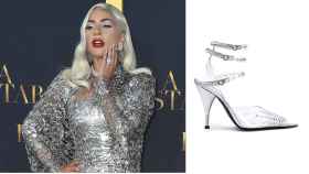 Zapatos de vinilo del diseñador Juan Vidal junto a Lady Gaga en un montaje.