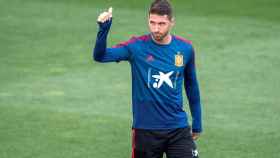 Sergio Ramos, en un entrenamiento de la selección española
