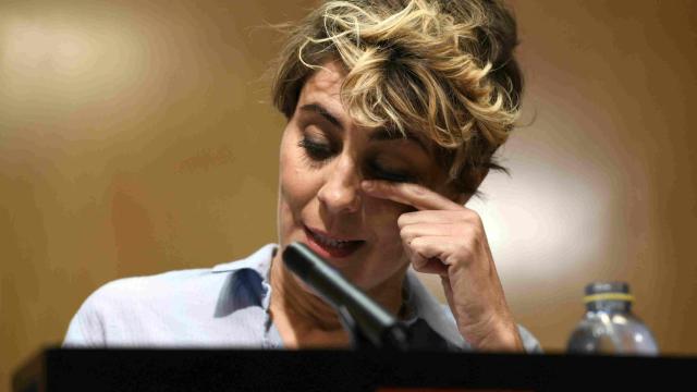 La anticapitalista Lorena Ruiz-Huerta, durante su rueda de prensa de despedida en la Asamblea de Madrid.