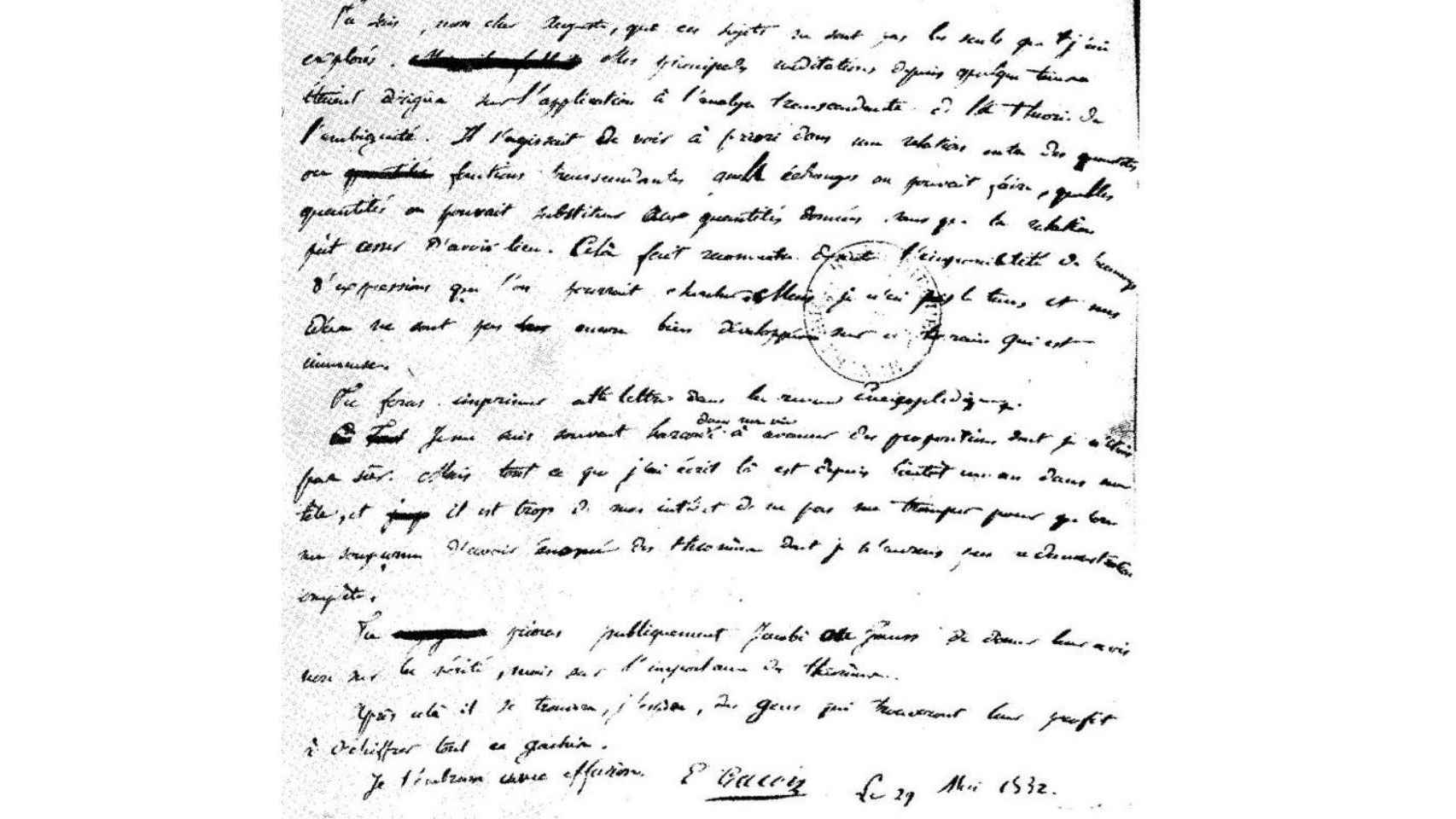 La última carta de Galois a su amigo Chevalier: Quizás alguien le saque partido a descifrar este embrollo