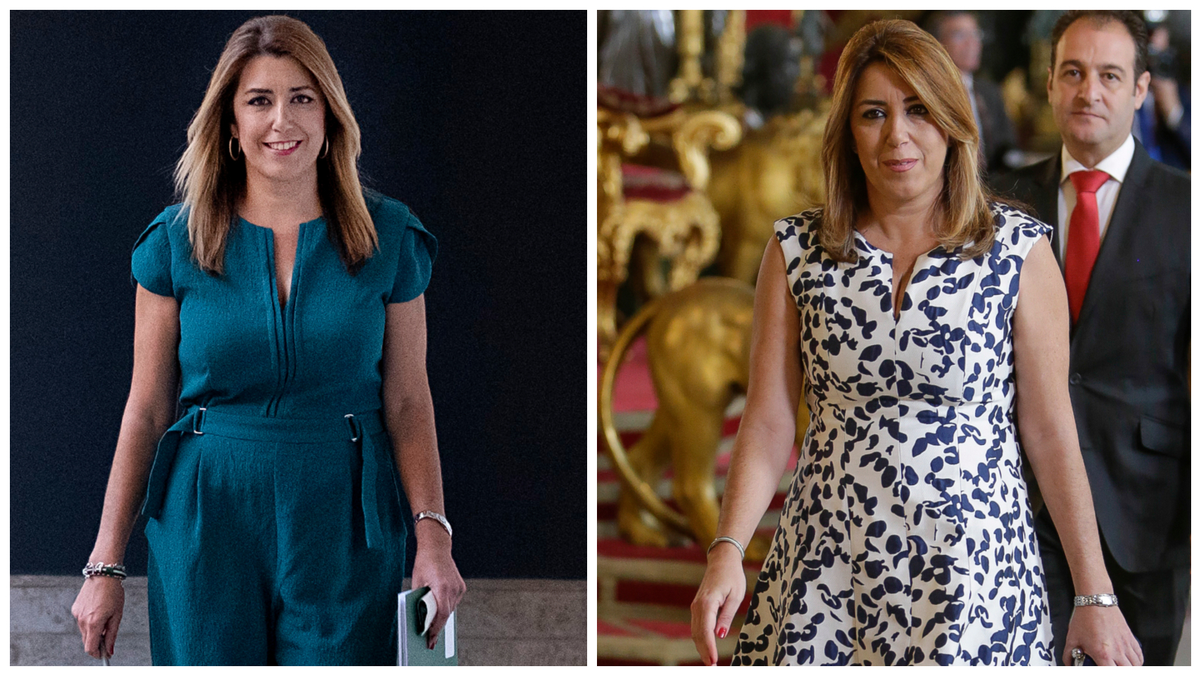 Susana Díaz en un montaje: a la izquierda en una imagen actual y a la derecha hace un año.