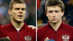 A combination photo shows Russia's soccer players Alexander Kokorin and Pavel Mamayev