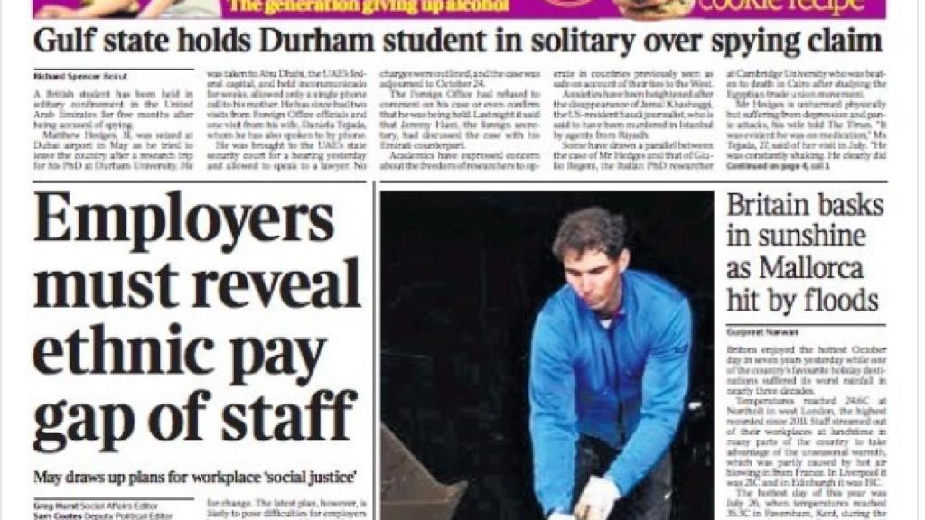 Nadal, en portada del diario 'The Times'.