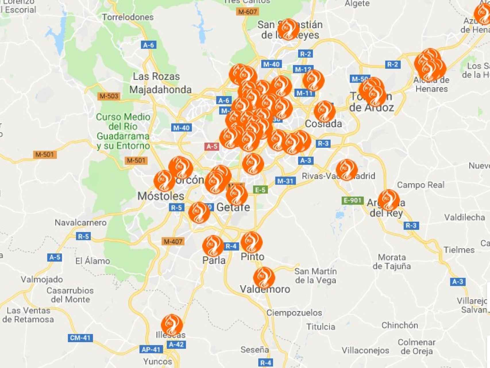 Mapa de las peluquerías Low Cost en Madrid.