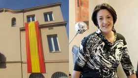 Noemí Trucharte, alcaldesa de Vilanova del Camí, ha colgado la bandera española en el Ayuntamiento