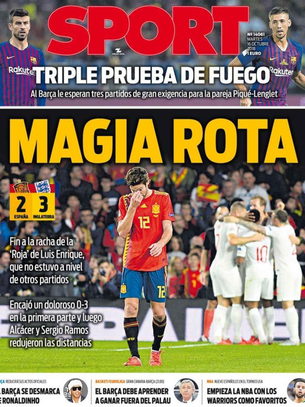 La portada del diario Sport (16/10/2018)
