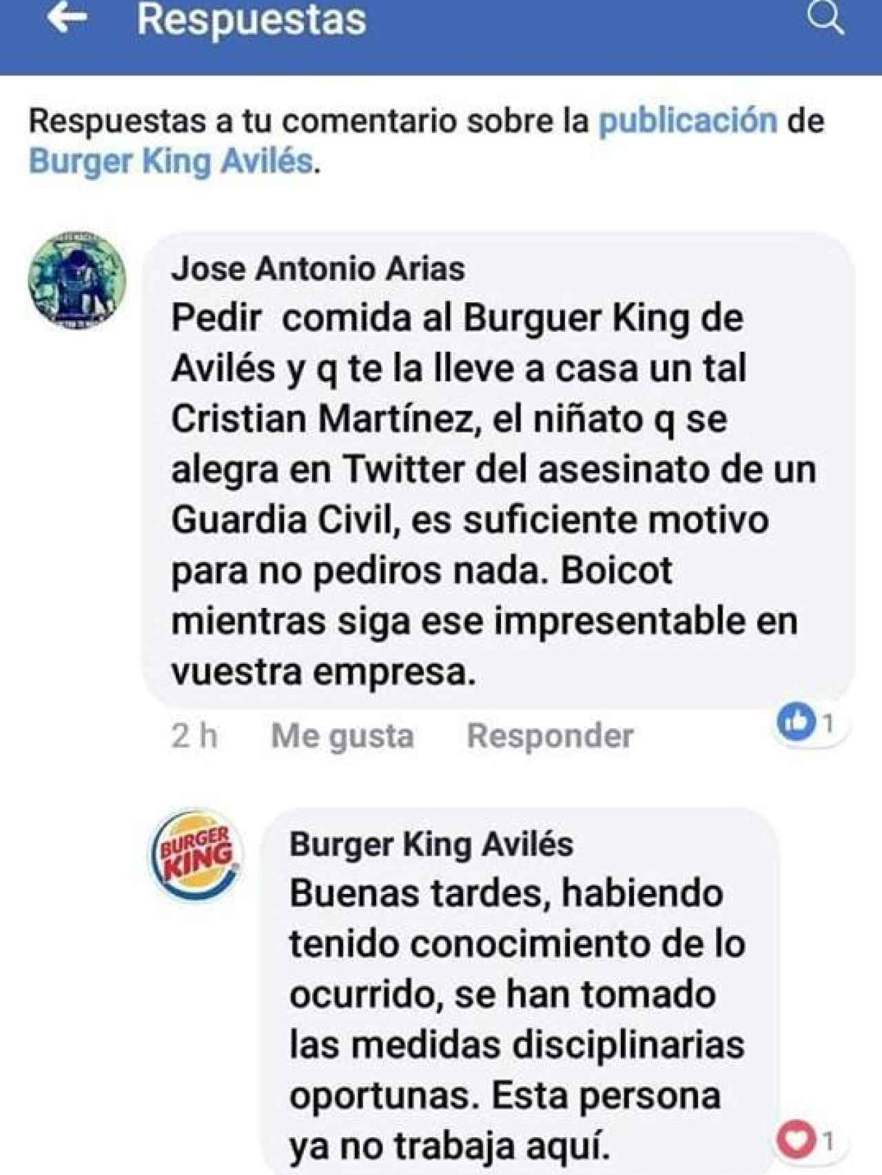 Respuesta de Burger King en Facebook