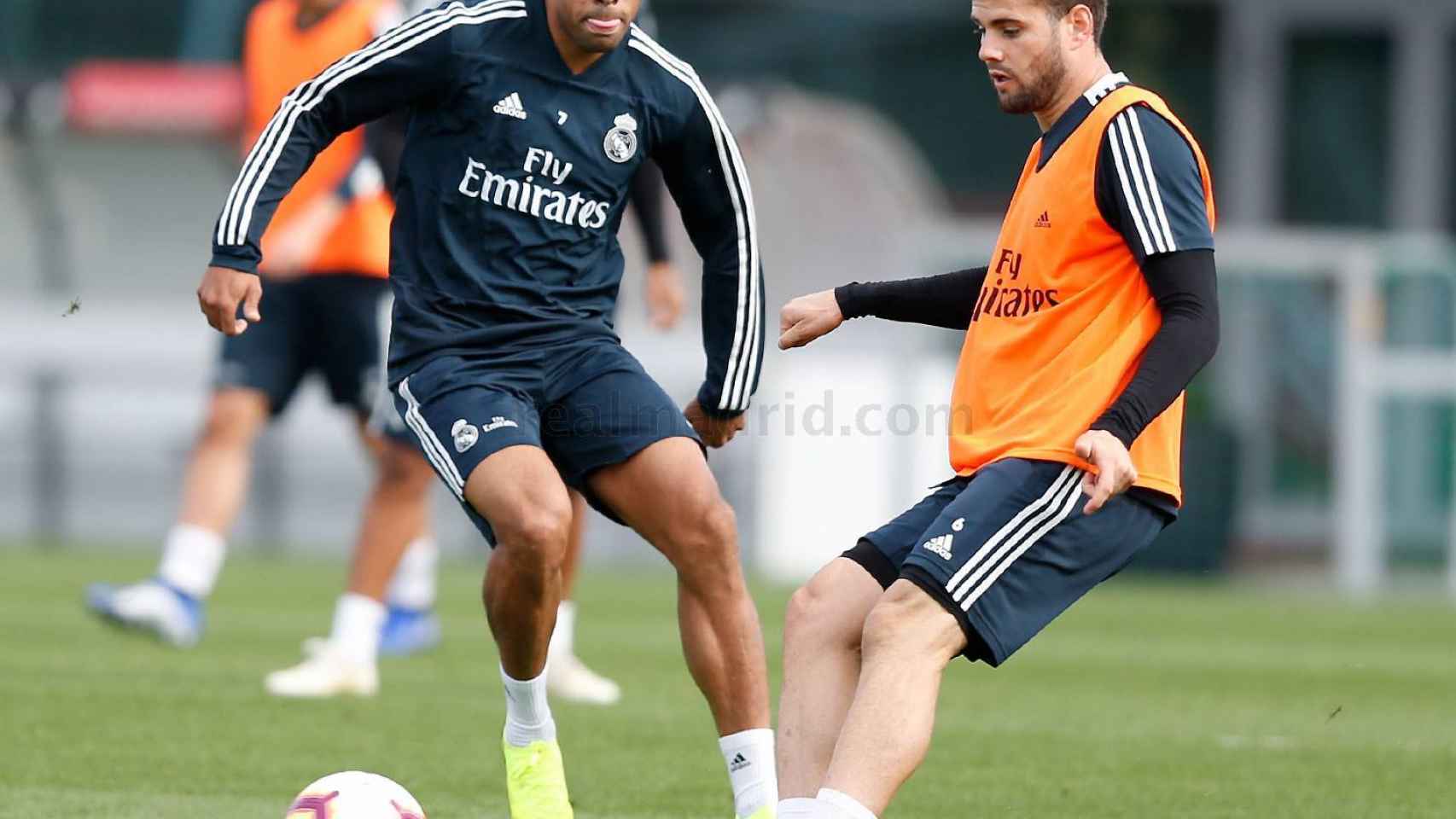 Nacho y Mariano, durante el entrenamiento del Real Madrid