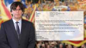 A la izquierda, el expresidente catalán Carles Puigdemont. A la derecha, el correo enviado desde Presidencia.