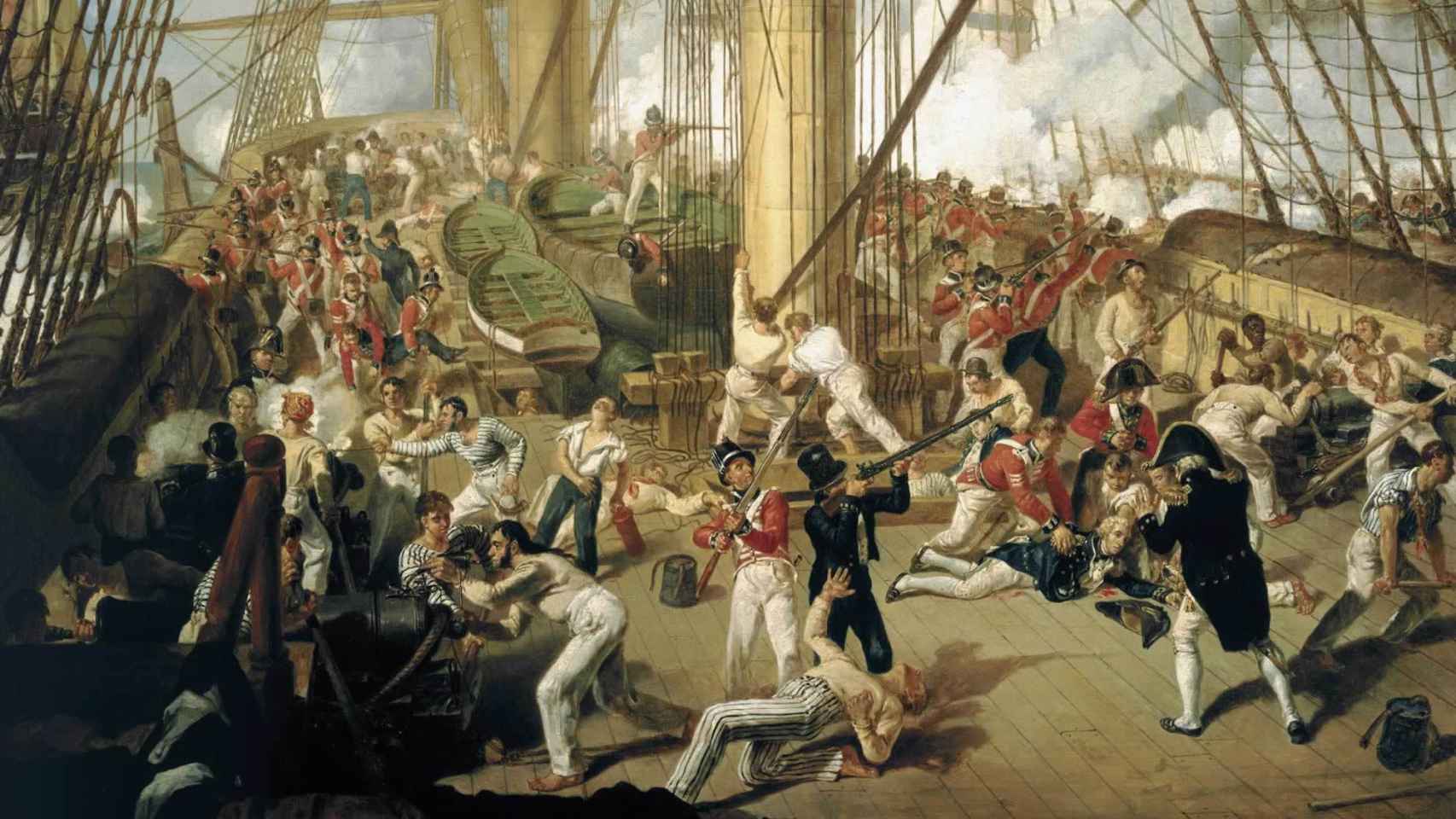 La muerte de Horatio Nelson en la batalla de Trafalgar, pintada por Denis Dighton.