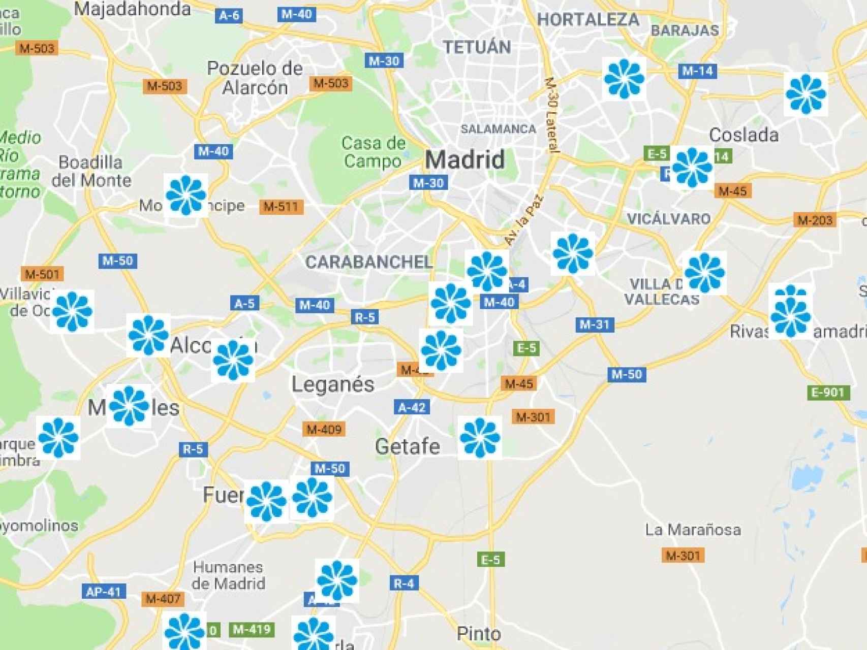 Vista de las gasolineras Ballenoil repartidas en Madrid.