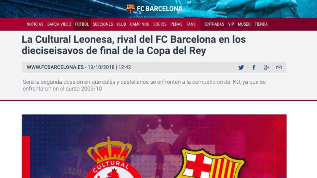 El comunicado de la web del FC Barcelona que se refería mal a la Cultural Leonesa