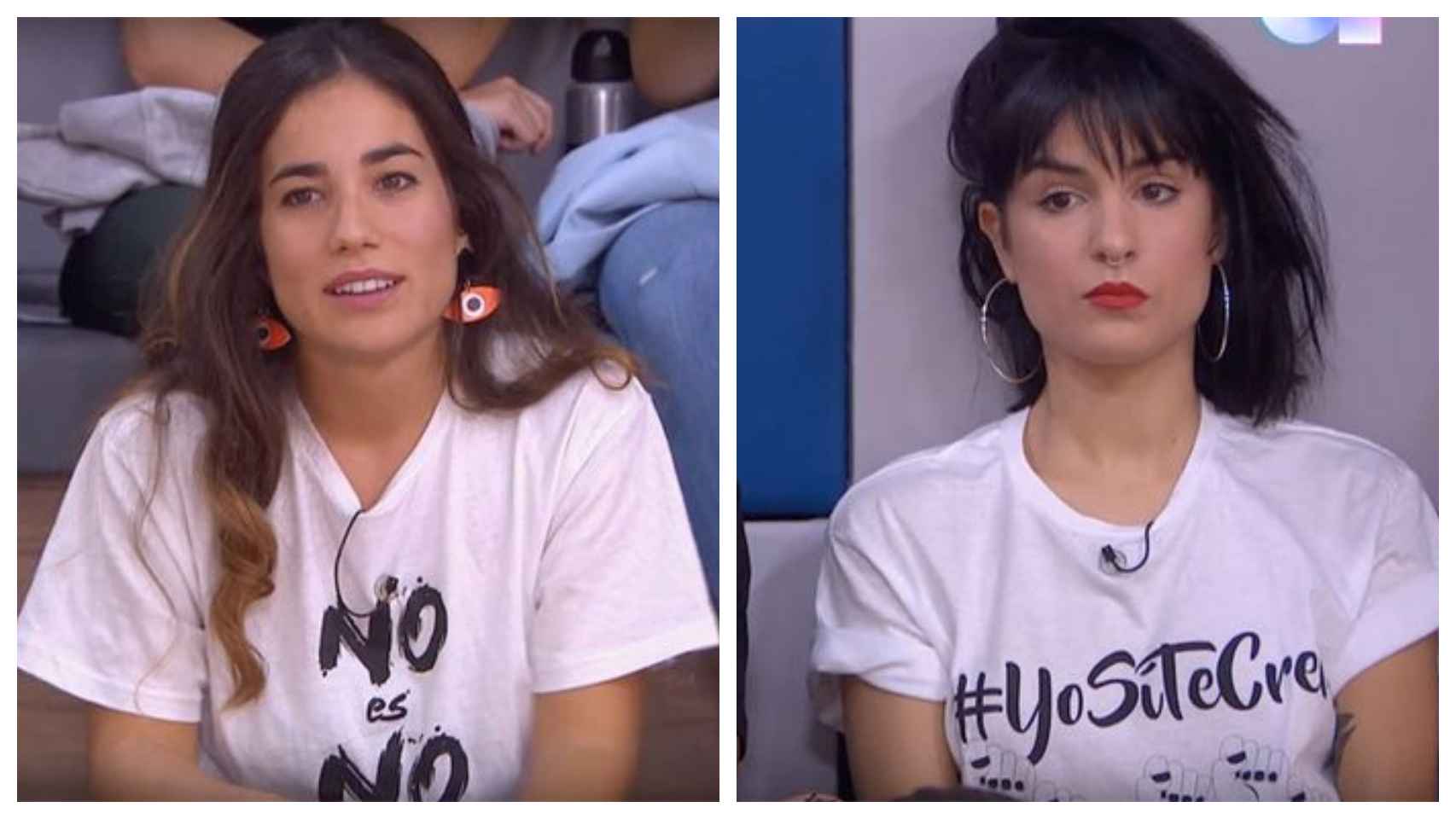 Julia Medina (izda) luciendo la camiseta de 'No es No'; Natalia Lacunza (dcha) con la versión 'Yo sí te creo'.