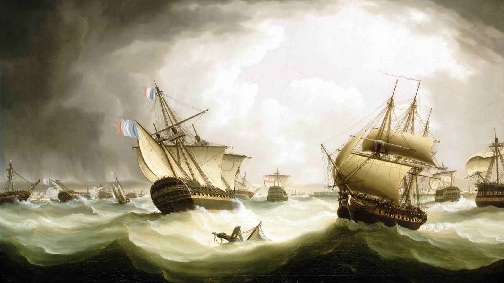 Pintura del inglés Thomas Buttersworth sobre la batalla de Trafalgar.