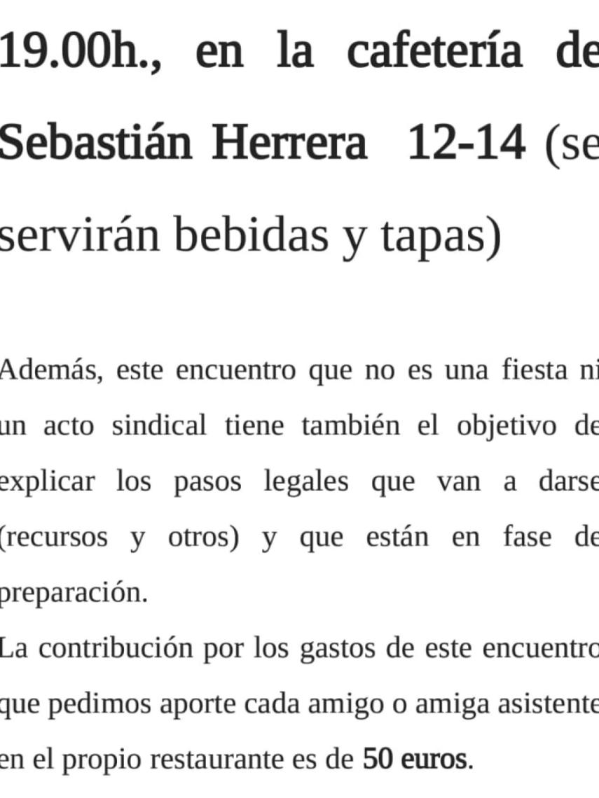 Mensaje de los compañeros de Rodolfo Benito pidiendo un donativo para sufragar el acto.