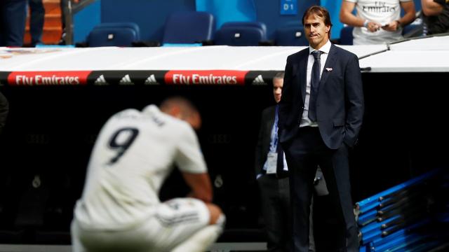 Lopetegui, pensativo en el Santiago Bernabéu ante un abatido Benzema