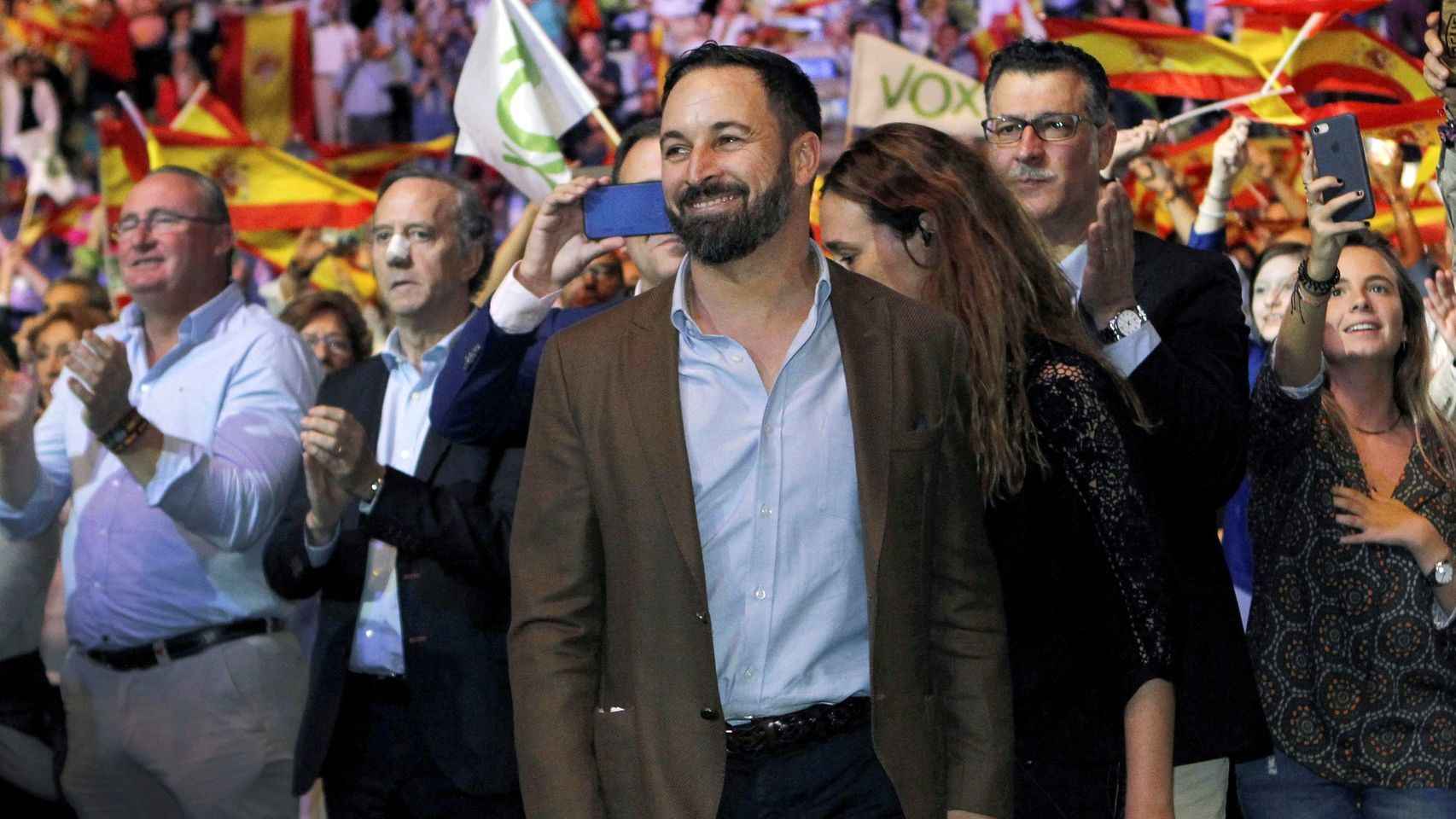 Santiago Abascal, en el acto de Vox celebrado en el palacio Vistalegre de Madrid.