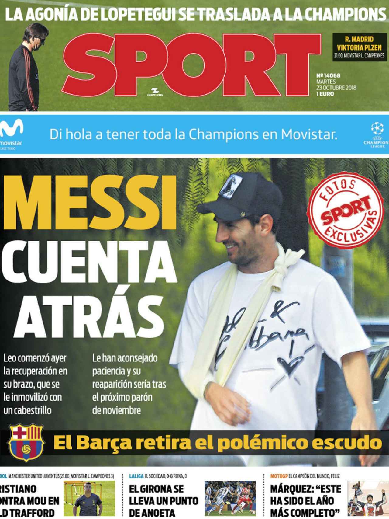 La portada del diario Sport (23/10/2018)