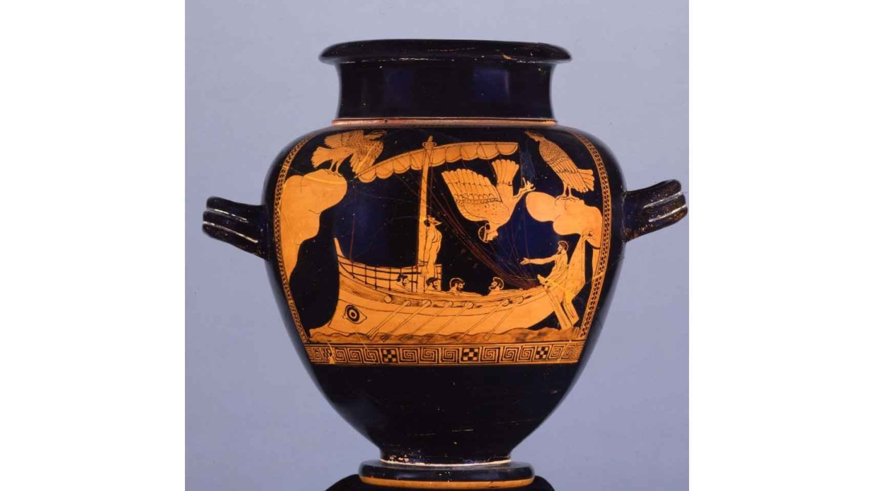 El jarrón de las sirenas, donde se representa la odisea de Ulises.
