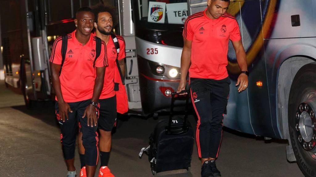 Vinicius, junto a Marcelo en una concentración del Real Madrid