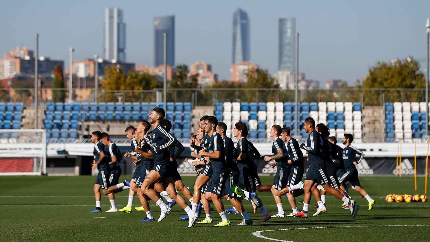 El Real Madrid, en el entrenamiento del pasado jueves.